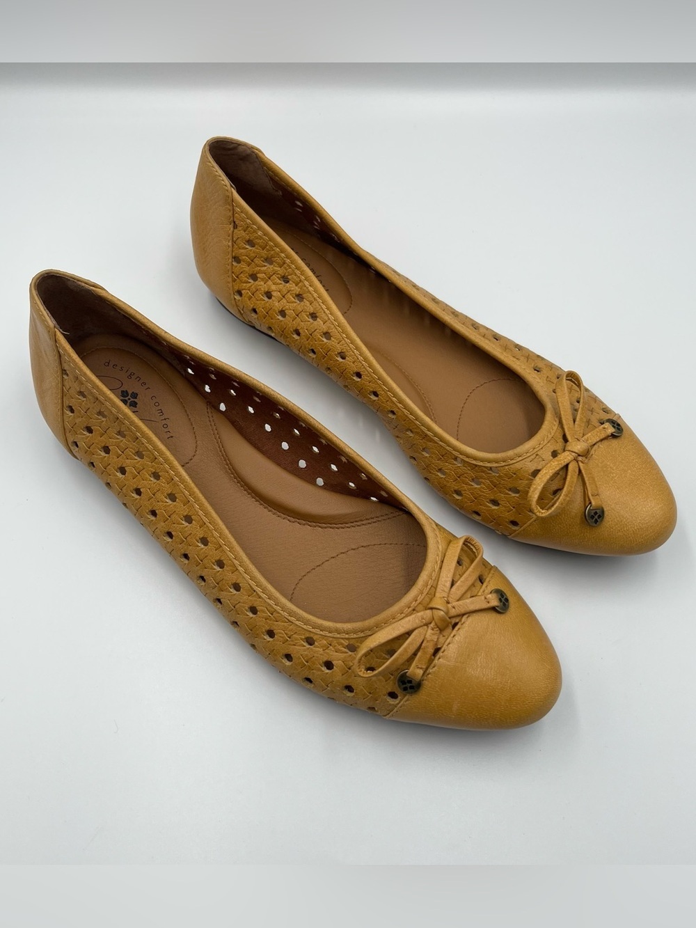 Patricia Nash Bettina Woven Leather Ballet Flats in Ochre Yellow Size 10